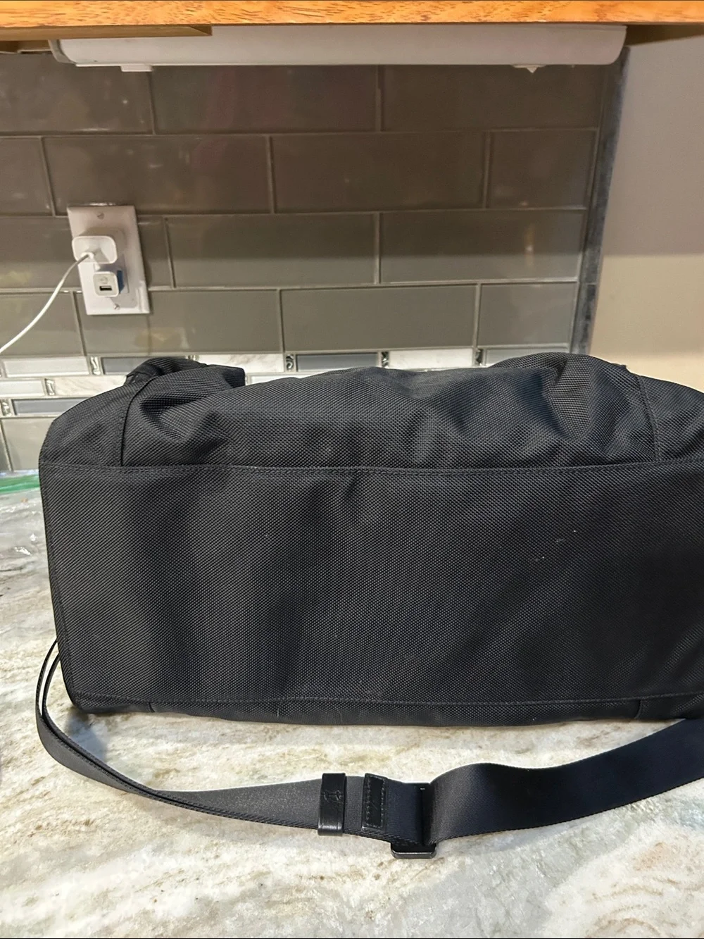 Michael Kors Black Nylon Duffel Bag Travel Gym Carry-On w/ Leather Trim 19x12.